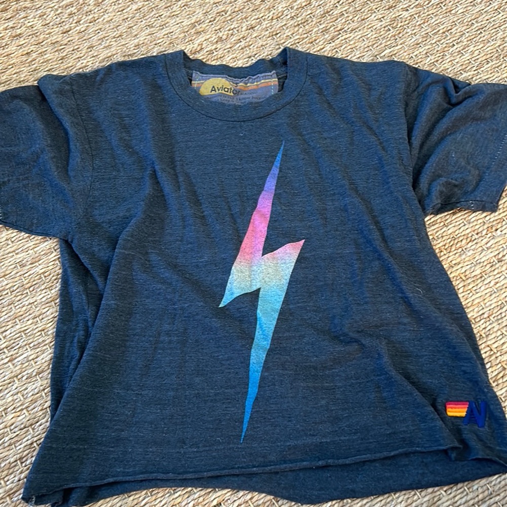 Black aviator nation tee with lightning bolt